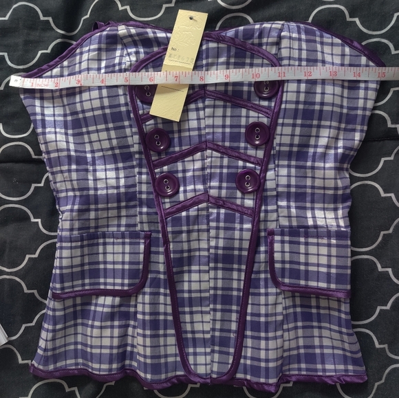 🆕 Katia purple checkered plaid academia cotton blend spaghetti strap top_M,L - Picture 12 of 15